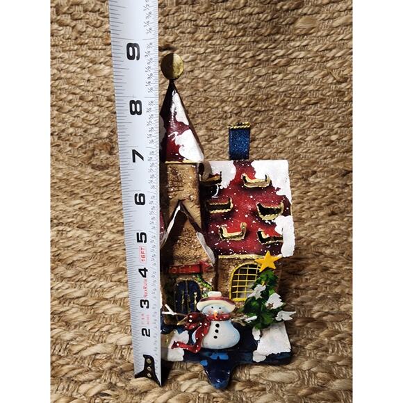 Vintage Christmas Metal Hand Painted Neol Snowman House Holiday Stocking Holder